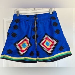 Pangea Aztec print shorts swim trunks men’s size large 5” inseam lined